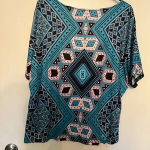 SHEIN Blue and Pink Geometric Blouse